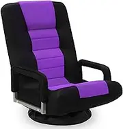 Buymoth Swivel Floor Gaming Chair w/Armrests,Folding Video Reclining Sofa w/6 Adjustable Position, Padded Backrest & Cushion, Lazy Lounger Couch for E-Sports, Reading, Relaxing, Watching TV, Purple