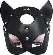 YUESUO Leather Cat Mask For Women Ladies, Animal Half Face Mask For Cosplay Halloween Party, Costume Mask for Night Club Cosplay