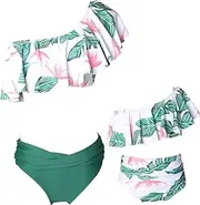[KABETY] Girls Swimsuit Two Pieces Bikini Set, Green-w, 8 Years