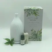 Ceramic Ultrasonic Mist Diffuser Gift Set (USB Powered) - Australian Natives Essential Oil Blend - Bushland 10 ml - Mothers Day Gift Idea