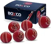 BOXCO Skyline Hand Stiched Four Piece Cricket Leather Ball for T20, One Day and Test Matches (Red) (Pack of 6)