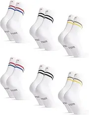 [DANISH ENDURANCE] Tennis Crew Socks, Cotton Striped Sports Socks, Gym Socks, Cushioned Black Socks, Grey & White Socks, for Men & Women, 3 or 6 Pack