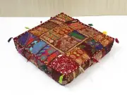 Maroon Large Indian 18" Square Patchwork Home Decorative Floor Cushion Cover