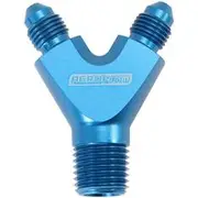 Aeroflow 1/4" Npt Y Block to 2 X -3AN Male Fittings Nitrous Nos Blue - AF147-04-03