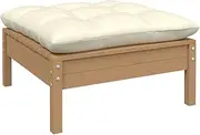 Outdoor Patio Footstool Set with Cream Cushion, Honey Brown Solid Pinewood, 63.5x63.5x28.5 cm – Versatile Modular Furniture Piece for Garden, Porch, or Balcony Sofa Sectional