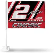 Rico Industries NASCAR Racing Austin Cindric Double Sided Car Flag - 16" x 19" - Strong Pole That Hooks onto Car/Truck/Automobile