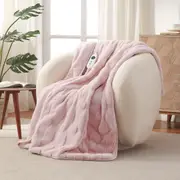 Dreamaker Basketweave Faux Fur Heated Throw Blush Pink - 130x160cm