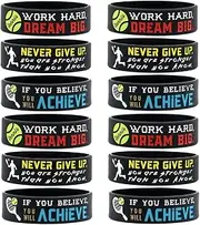 (12-pack) Tennis Wristbands with Motivational Quotes - Wholesale Bulk Bracelets for Tennis Theme Birthday Party - Unisex for Men and Women