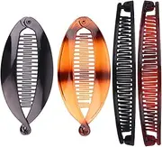 4 Pcs Banana Hair Clips, Vintage Fishtail Hair Clips, for Thick and Fine Hair, Long Stretchy Double Comb Bananas Clips for Women, Strong Grip Barrette Hair Accessories (Banana clip,fish clip)