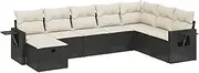 vidaxl Modular Garden Sofa Set - 8 Piece Black Rattan Patio Furniture w/Cushions - Flexible Outdoor Arrangements