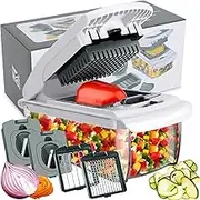 Kisfam Vegetable Chopper（Upgrade）, Onion Chopper Mandolin Slicer Cutter Dicer, Veggie Chopper with 4 Blades, Container for Salad Potato Carrot Garlic, Vegetable Cutter Kitchen Tools & Gadgets