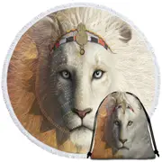 Animal Art Amari the White Lion Round Beach Towel
