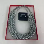 New 2pc Silver Pearl Lace Necklace Earring Jewelry Set In Red Gift Box
