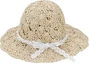 [haozaikeji] Toddler Girl Straw Beach Hat Foldable Kids Straw Hat Kids Wide Brim Straw Sun Hat Straw Floppy Hat Packable Kids Summer Straw Sun Protection Hat Woven Straw Hat with Lace Strap for Traveling Beach