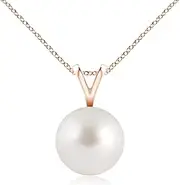 [Angara] South Sea Cultured Pearl Solitaire V-Bale Pendant Necklace in 14ct Solid Gold for Women | June Birthstone Jewellery for Her