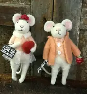 2 Valentines Day Mouse Needle Felted Figure Critter Happy Place Love You Bushel