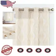 Farmhouse Style Light Filtering Curtains - 2 Pack, Embroidered Leaf Design