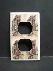 OUTHOUSE STILL WAITING BEAR MOOSE #1 RUSTIC CABIN LIGHT SWITCH OR OUTLET COVER