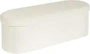 B FSOBEIIALEO Ottoman with Storage for Living Room, Sherpa Folding Storage Ottoman Foot Rest, 43.3 Inches Collapsible Bedroom Bench Cream White