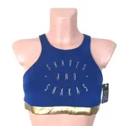 ROXY NWT Size L Blue/Gold Pop Surf Light Neo Back Zip Crop Top Shades & Shakas