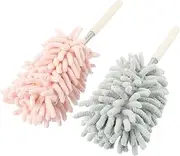 QUMIIRITY 2Pcs Bendable Microfiber Duster with Telescopic Handle Dust Cleaner for Home Ceiling Wall and Furniture Comfortable Grip and Strong Cleaning Power