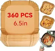 Air Fryer Disposable Paper Liners 360PCS, 6.5x6.5 Inch Square Non-Stick Baking Sheets, Oil Resistant Parchment Paper for Air Fryer, Microwave (360)
