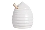 Esschert Design Honey Pot w/ Dipper Ceramic & Maple Wood Serveware White