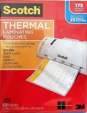 Scotch THERMAL LAMINATING POUCHES, 8.9"x 11.4", Letter Size, 3 MIL, 175 ct