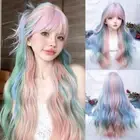 Iridescent Long Body Wave Wigs Air Bangs Lolita Cosplay Wigs Summer