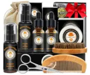 Beard Grooming Kit – Wash, Oil, Balm, Comb, Brush & Scissors, Gift for Men & Dad