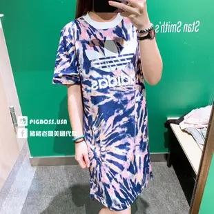 【豬豬老闆】ADIDAS ORIGINALS 花紋 休閒 連身裙 洋裝 長版 短袖 女款 粉GL6134 藍GL6135