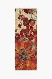 75' x 215' | Machine Washable Runner Rug | Kid & Pet Friendly | Indoor Rug | Watercolour Floral Coral Flatwoven Rug | Ruggable
