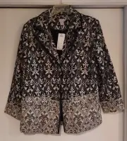 Chicos Womens Jacket Sz 3P 16 XL Tapestry Jacquard Black White Blazer Sequins
