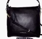 Michael Kors New Black Leather Bedford Top Zip Long Tassel ShoulderBag NWT $328