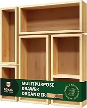 Luxury Bamboo Drawer Organizer Storage Box, Bin Set - Multi-Use Drawer Organizer for Kitchen, Bathroom, Office Desk, Makeup, Jewelry (5 Boxes)
