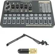 Podcast Equipment Bundle, Mini Audio Interface Podcast Mixer Sound Card with Microphone and Cardioid Pickup for Laptop Compute Recording, Broadcasting, Live Streaming