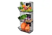 STORFEX 3-Tier Wall-Mounted Storage Basket Organizer with Chalkboard and Hooks