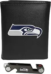 Siskiyou Sports NFL Seattle Seahawks Leather Tri-fold Wallet & Key Organizer, One Size, Black