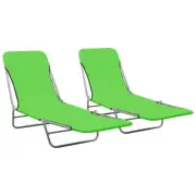 2 Pcs Lounger Set Camping Pool Beach Sun Bed Adjustable Backrest Folding Chaise