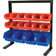 ST1018 16 Bin Table Top Storage Rack With Magnetic Strip Holder