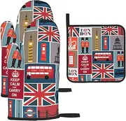 England Symbols Print Oven Mitts and Pot Holders Sets Gloves Restaurant,Cooking,Baking, Microwave Use