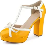 [Allegra K] Women's Platform Bow t Strap Chunky Heels Pumps