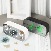 LED Mirror Digital-Alarm Clock Adjustable Brightness For Bedroom Office Desktop