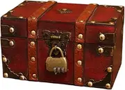 Wood and Leather Treasure Chest Box,Wooden Treasure Chest with Lock,Decorative Storage Box for Keepsakes and Memories,Stylish Classroom & Home Decor