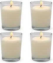 Set of 4 White Votive Candles, Clear Glass Filled Unscented Soy Wax Candle for Home Décor Weddings Spa Holidays Party and DIY