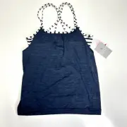 Athleta Navy Blue Heather Hyper White Striped Built in Bra Energize Tank Size L