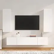 White TV Stand Set - Engineered Wood Entertainment Center for Living Room, Bedroom, Media Storage Cabinet & Wall Mounted Shelves Furniture