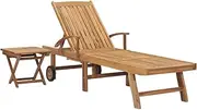 Sun Lounger, Outdoor Sun Lounge Patio Chaise Lounge Reclining Chair Recliner Chair Sun Lounger with Table Solid Teak Wood