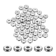 50 Pcs Stainless Steel Spacer Beads, 6mm Flat Round Metal Heishi Bead, Silver
