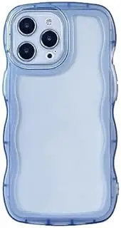 SANHERW Compatible with iPhone 14 Pro Clear Case,Cute Solid Color Curly Wave Frame Transparent Soft Silicone Anti-Scratch Shockproof Protective Slim Case for Women Girls-Blue
